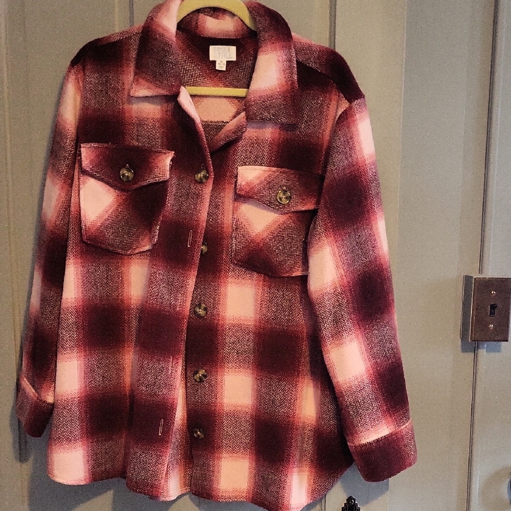 Time and Tru Burgundy Plaid Utility Jacket